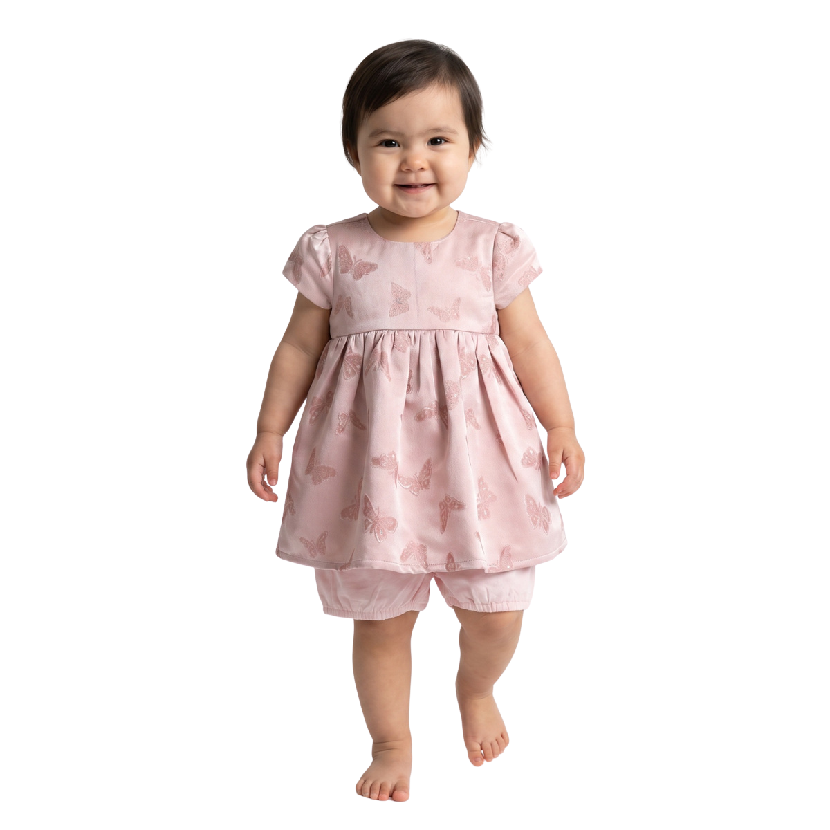 Baby Girls Light Pink Polyester Butterfly Dress with Bloomers Party