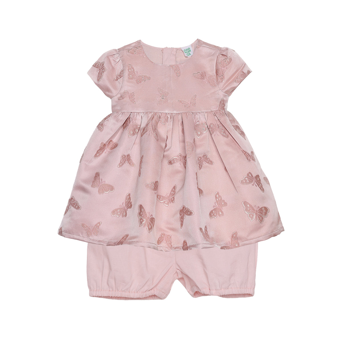 Baby Girls Light Pink Polyester Butterfly Dress with Bloomers Regular Fit Party Wear