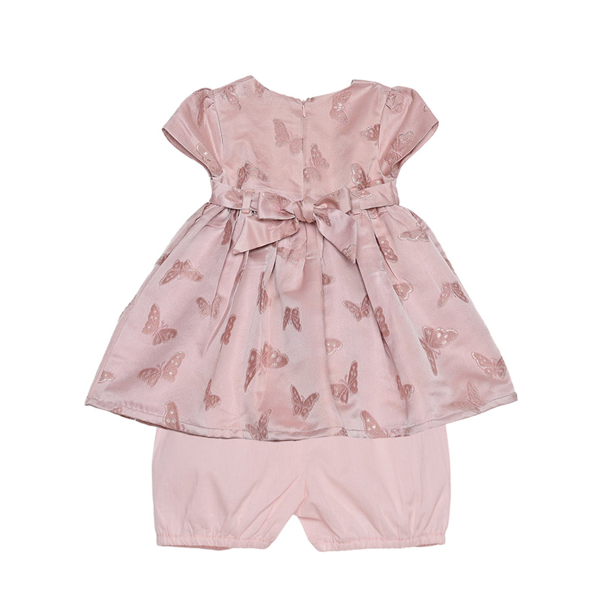 Baby Girls Light Pink Polyester Butterfly Dress with Bloomers Regular Fit Party Wear