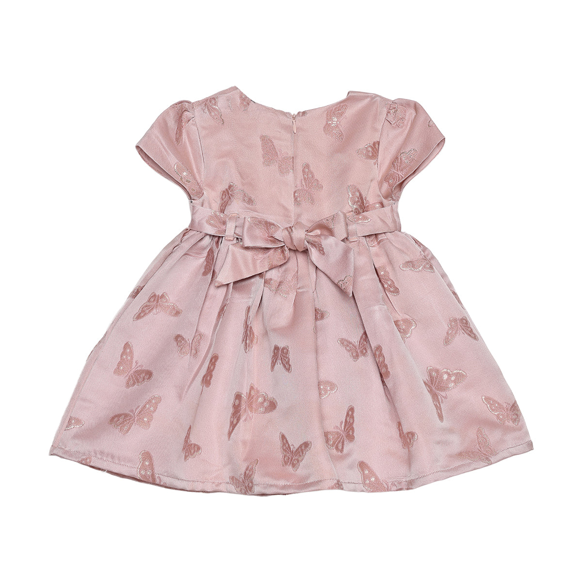 Baby Girls Light Pink Polyester Butterfly Dress with Bloomers Regular Fit Party Wear