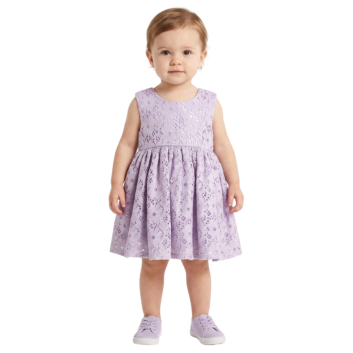 Baby Girls Lilac Floral Lace Dress With Bloomers Party Wear