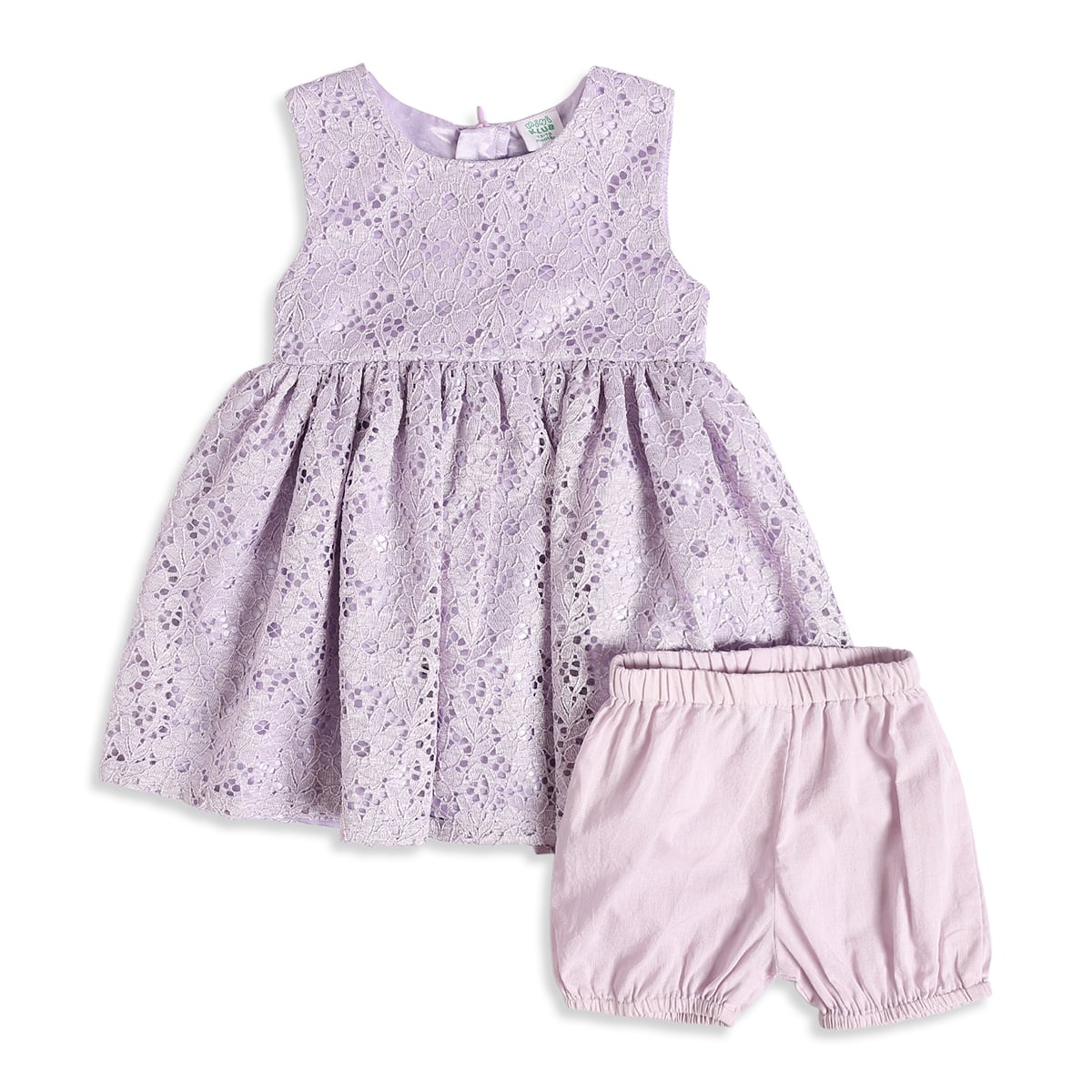 Baby Girls Lilac Floral Lace Dress With Bloomers Regular Fit Party Wear