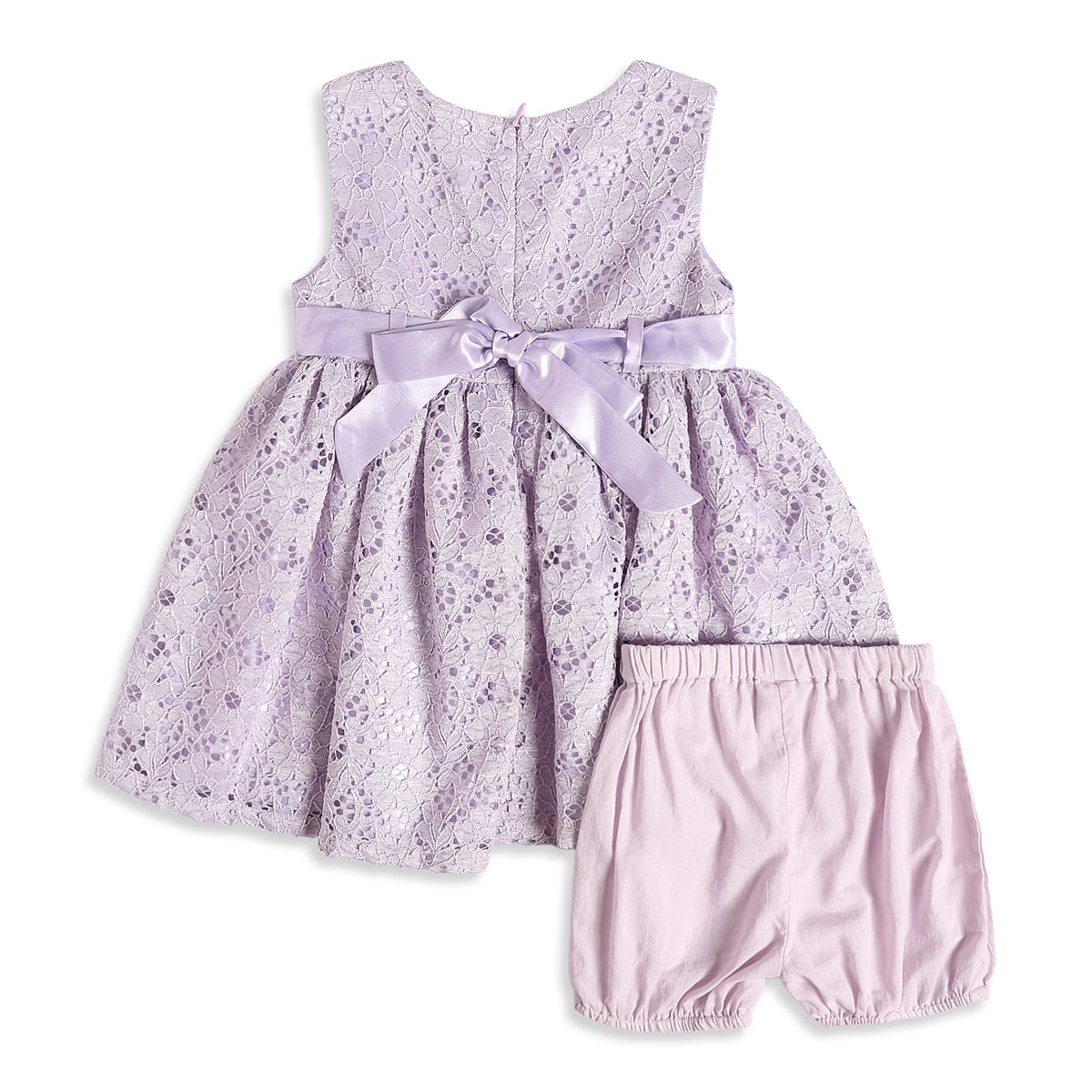 Baby Girls Lilac Floral Lace Dress With Bloomers Regular Fit Party Wear