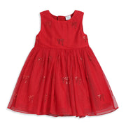 Baby Girls Red Mesh Sequin Bow Dress Regular Fit Party Wear