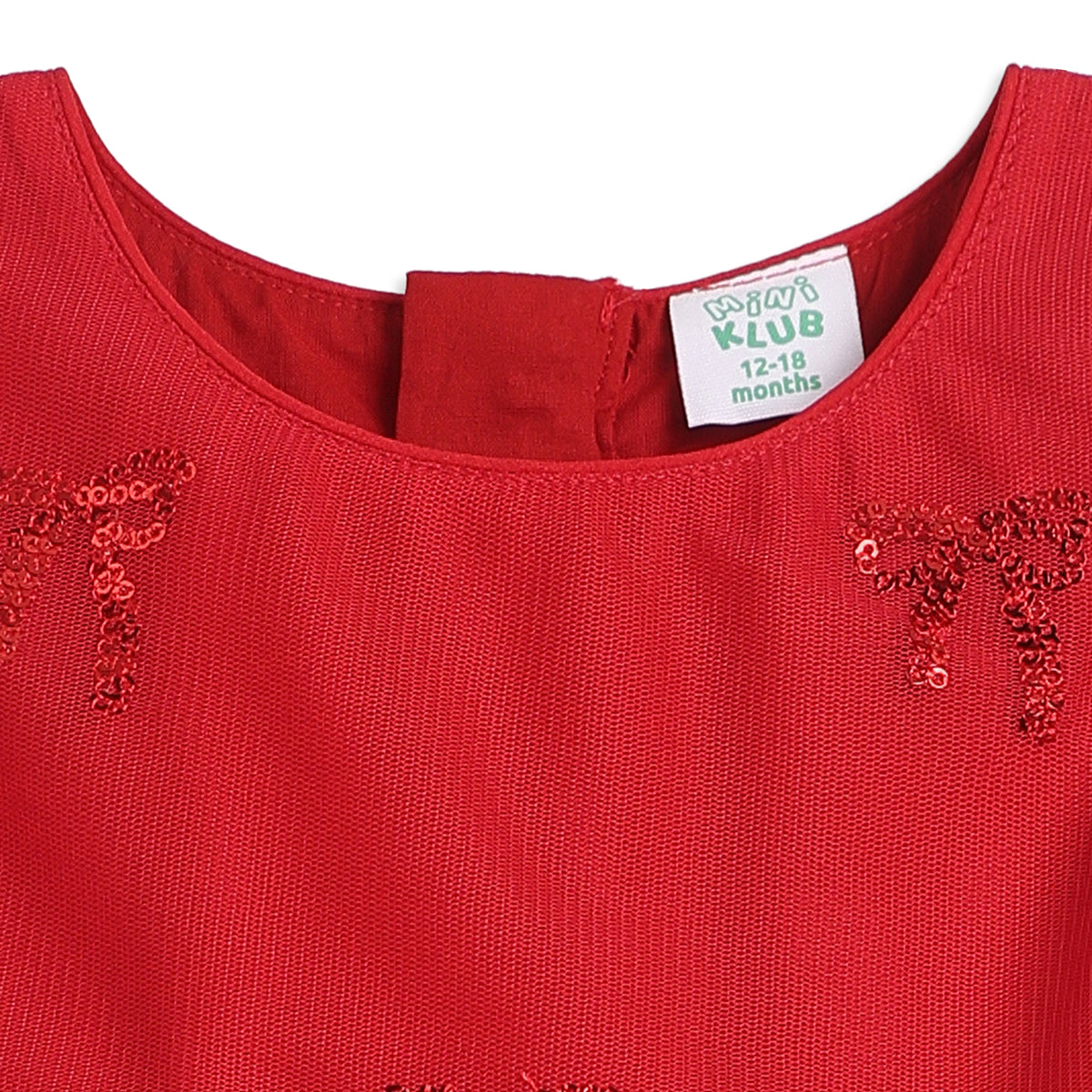 Baby Girls Red Mesh Sequin Bow Dress Regular Fit Party Wear