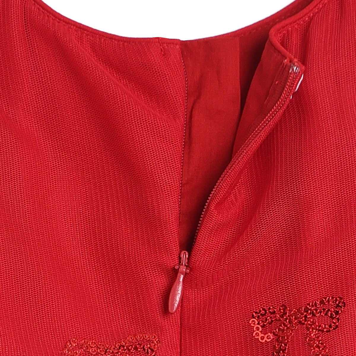 Baby Girls Red Mesh Sequin Bow Dress Regular Fit Party Wear