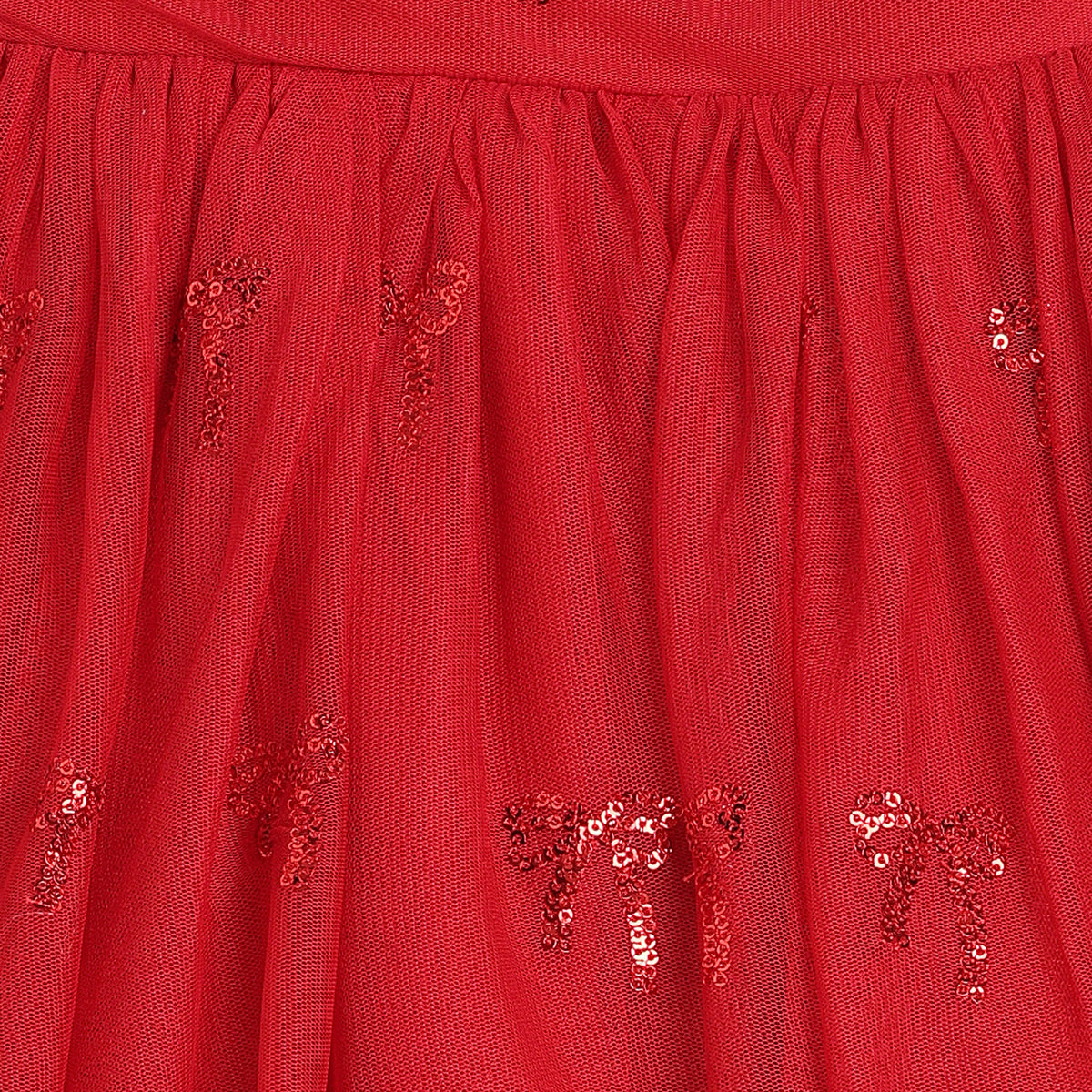 Baby Girls Red Mesh Sequin Bow Dress Regular Fit Party Wear