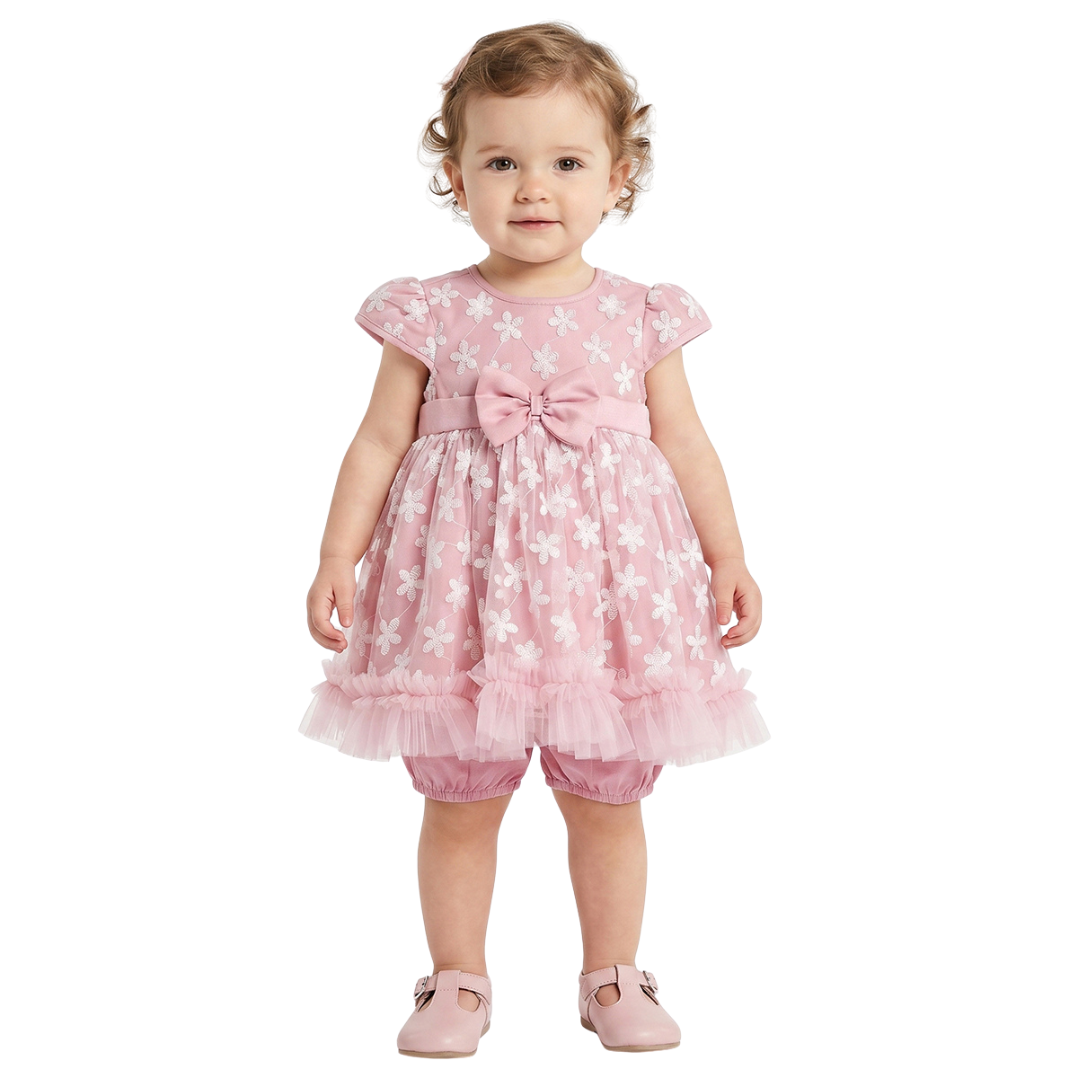 Baby Girls Pink Embroidered Dress with Bloomers Party Dress Set