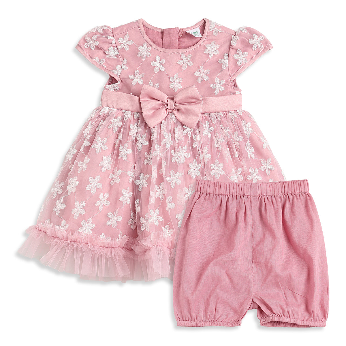 Baby Girls Pink Embroidered Dress with Bloomers Regular Fit Party Dress Set