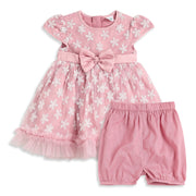 Baby Girls Pink Embroidered Dress with Bloomers Regular Fit Party Dress Set
