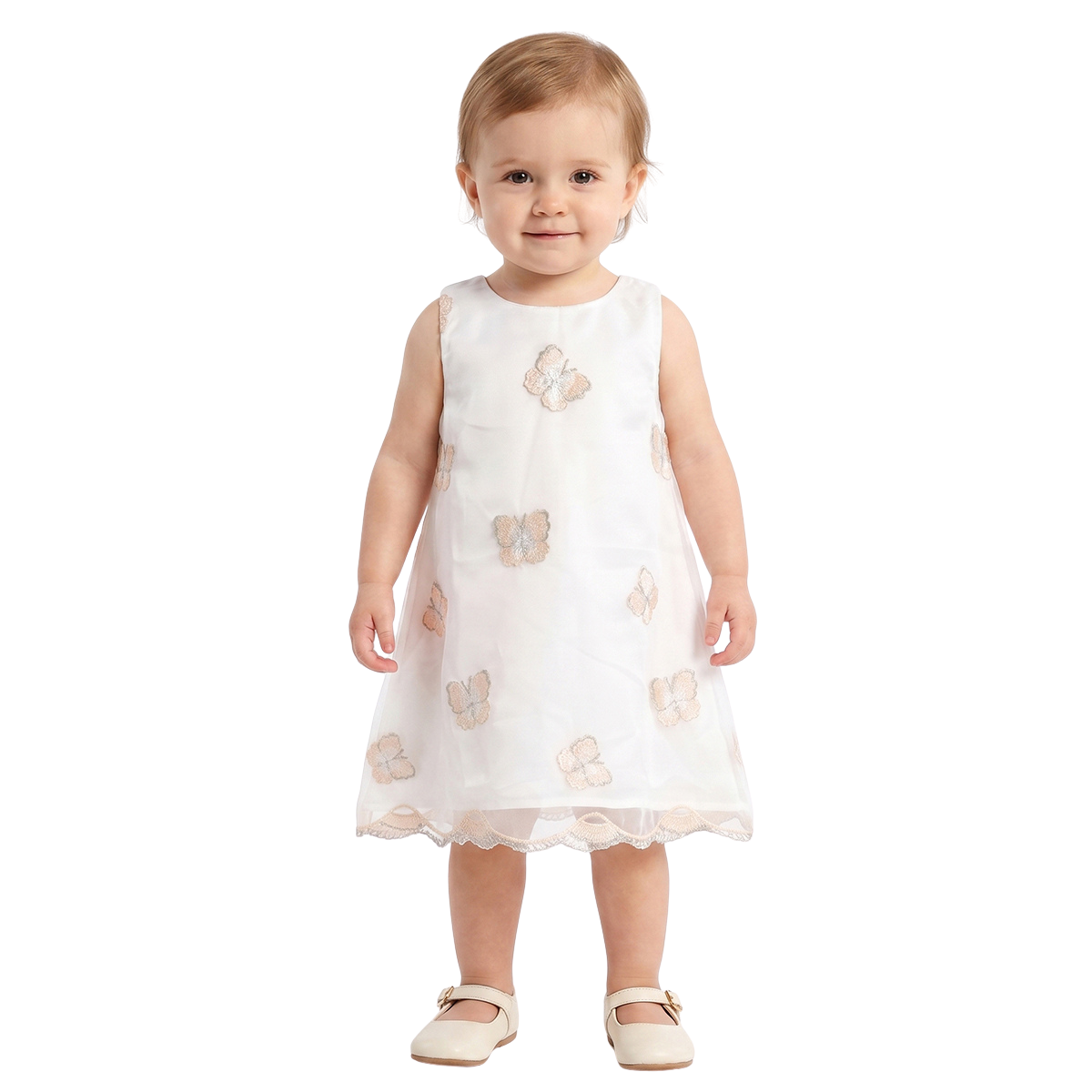 Baby Girls White Polyester Butterfly Embroidered Dress Party Dress