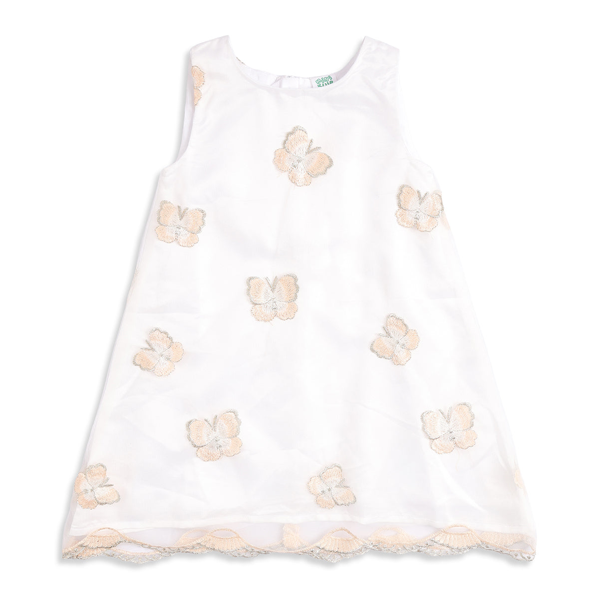 Baby Girls White Polyester Butterfly Embroidered Dress Regular Fit Party Wear Dress