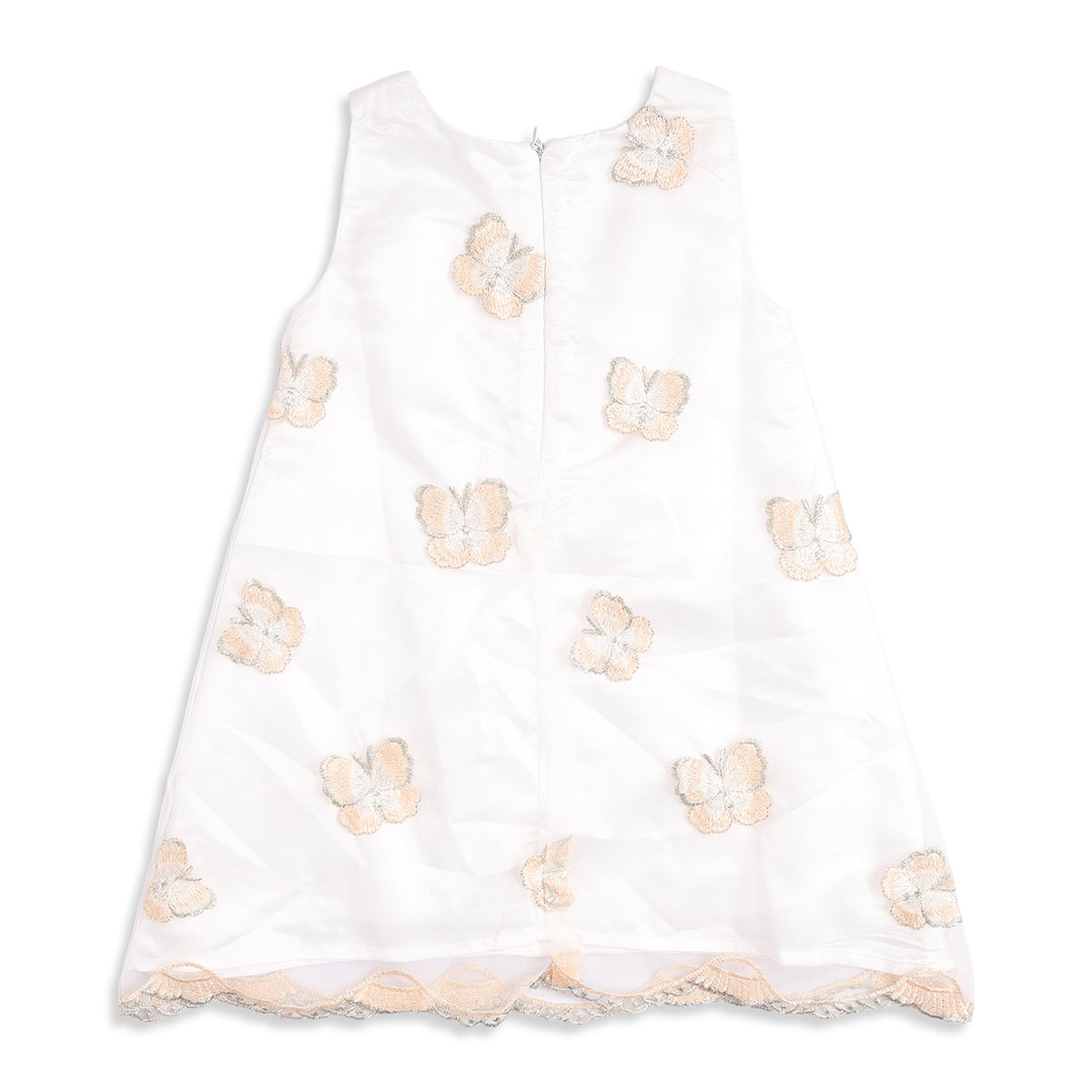 Baby Girls White Polyester Butterfly Embroidered Dress Regular Fit Party Wear Dress