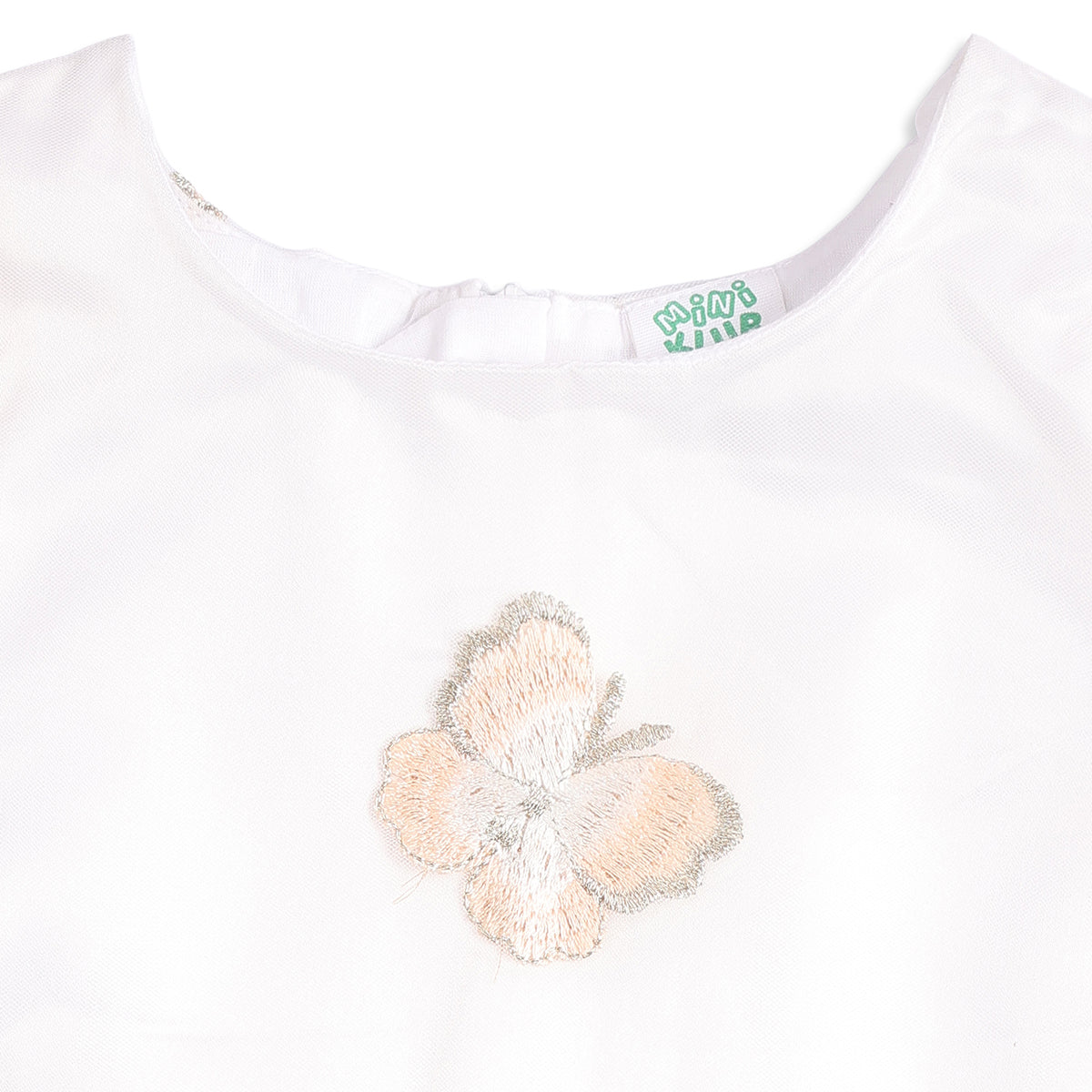 Baby Girls White Polyester Butterfly Embroidered Dress Regular Fit Party Wear Dress