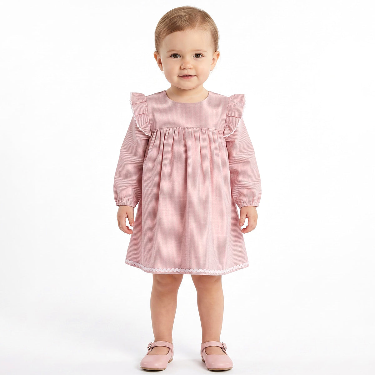 Baby Girls Pink Cotton Striped Dress Regular Fit Casual Wear
