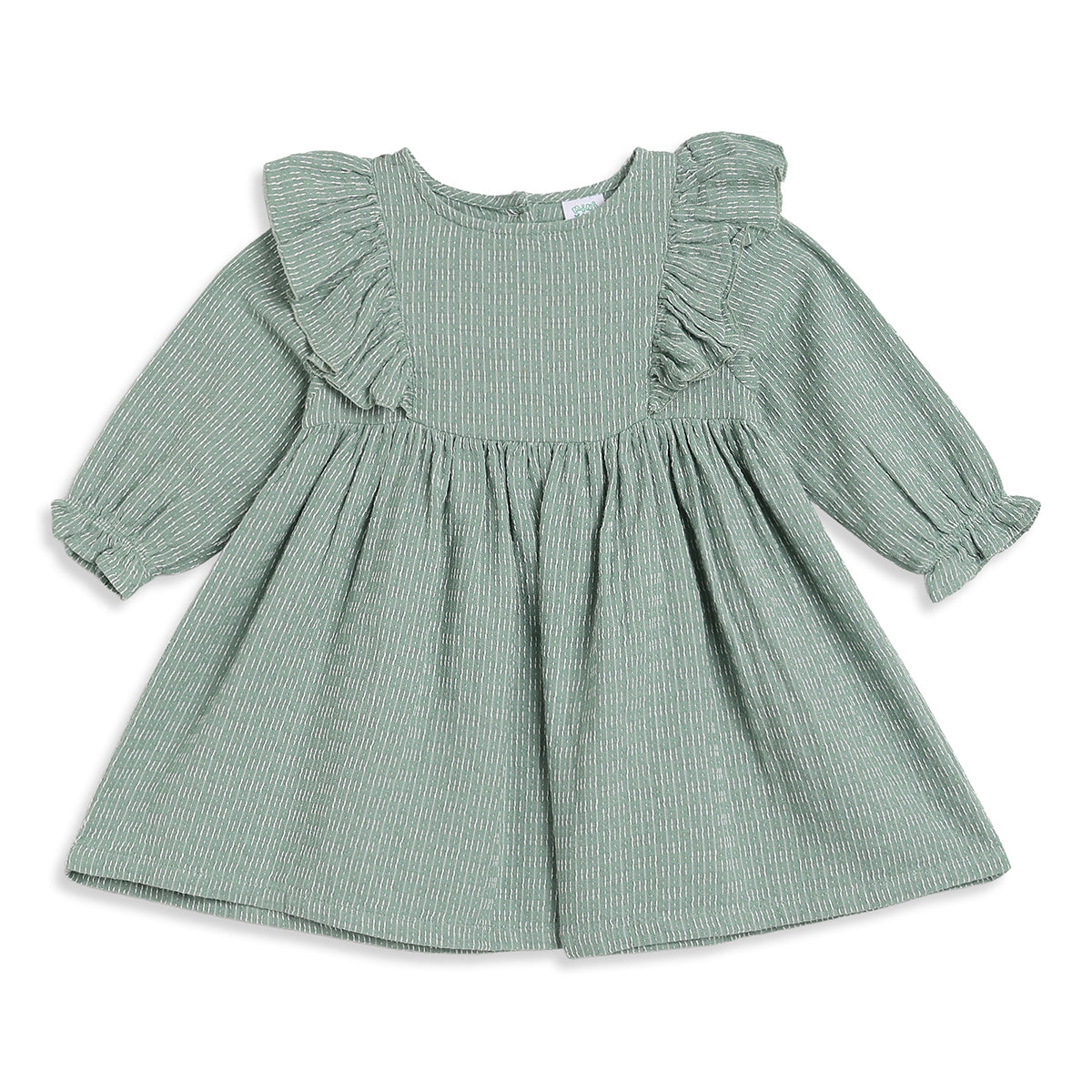 Baby Girls Sage Green Cotton Ruffle Dress Regular Fit Casual Wear