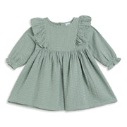 Baby Girls Sage Green Cotton Ruffle Dress Regular Fit Casual Wear