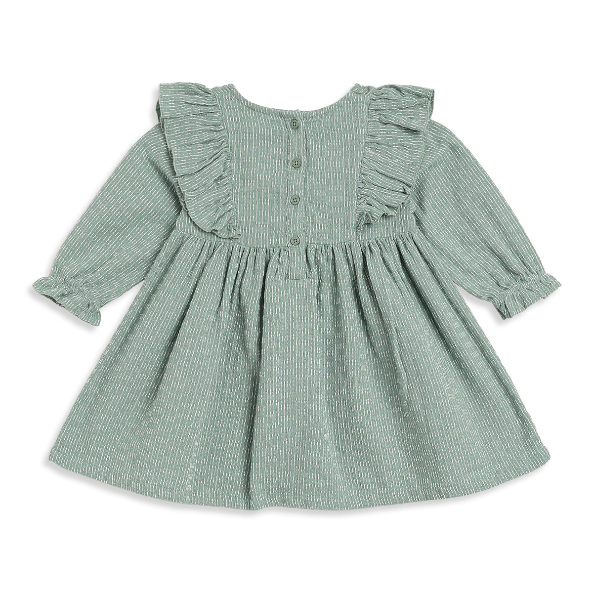 Baby Girls Sage Green Cotton Ruffle Dress Regular Fit Casual Wear