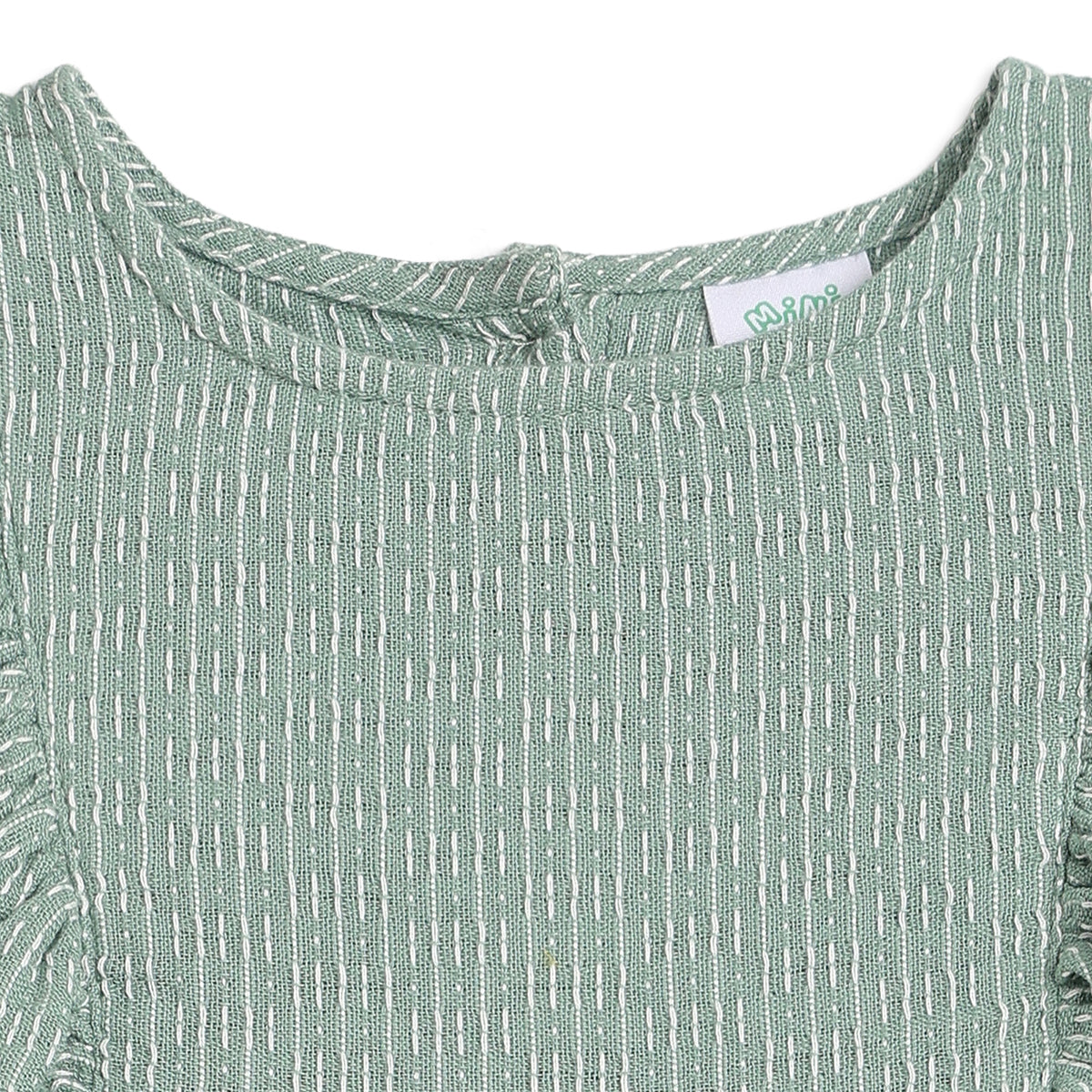 Baby Girls Sage Green Cotton Ruffle Dress Regular Fit Casual Wear