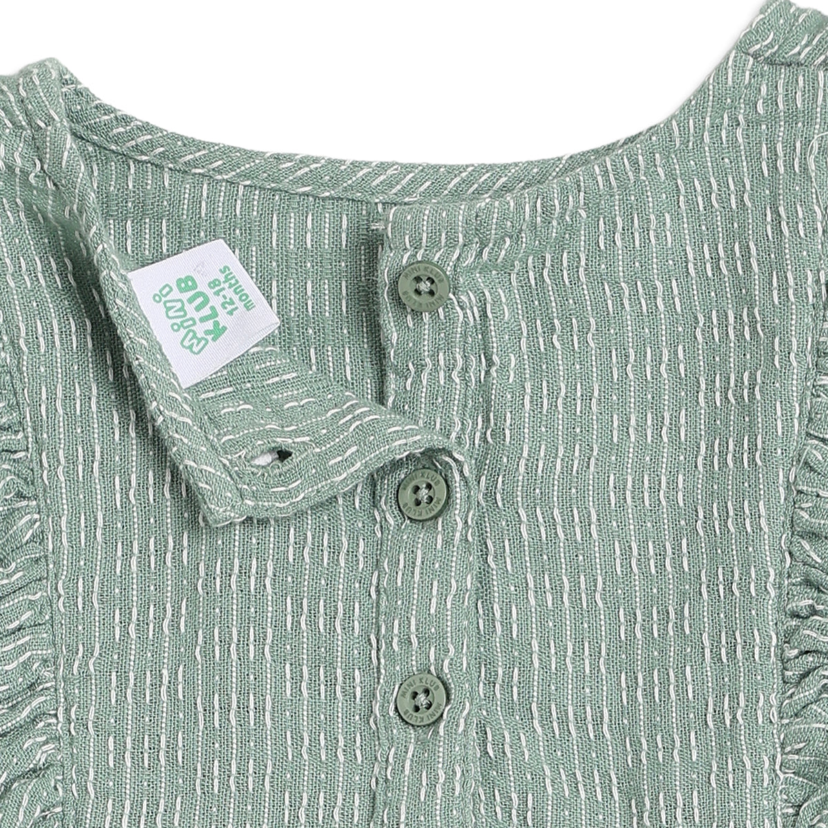 Baby Girls Sage Green Cotton Ruffle Dress Regular Fit Casual Wear
