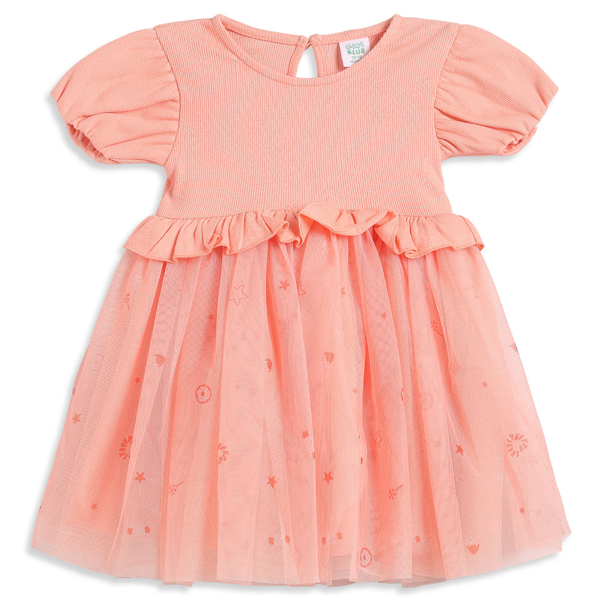 Baby Girls Peach Polyester Mesh Party Dress Regular Fit Occasion Dress