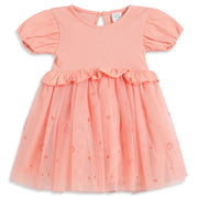 Baby Girls Peach Polyester Mesh Party Dress Regular Fit Occasion Dress