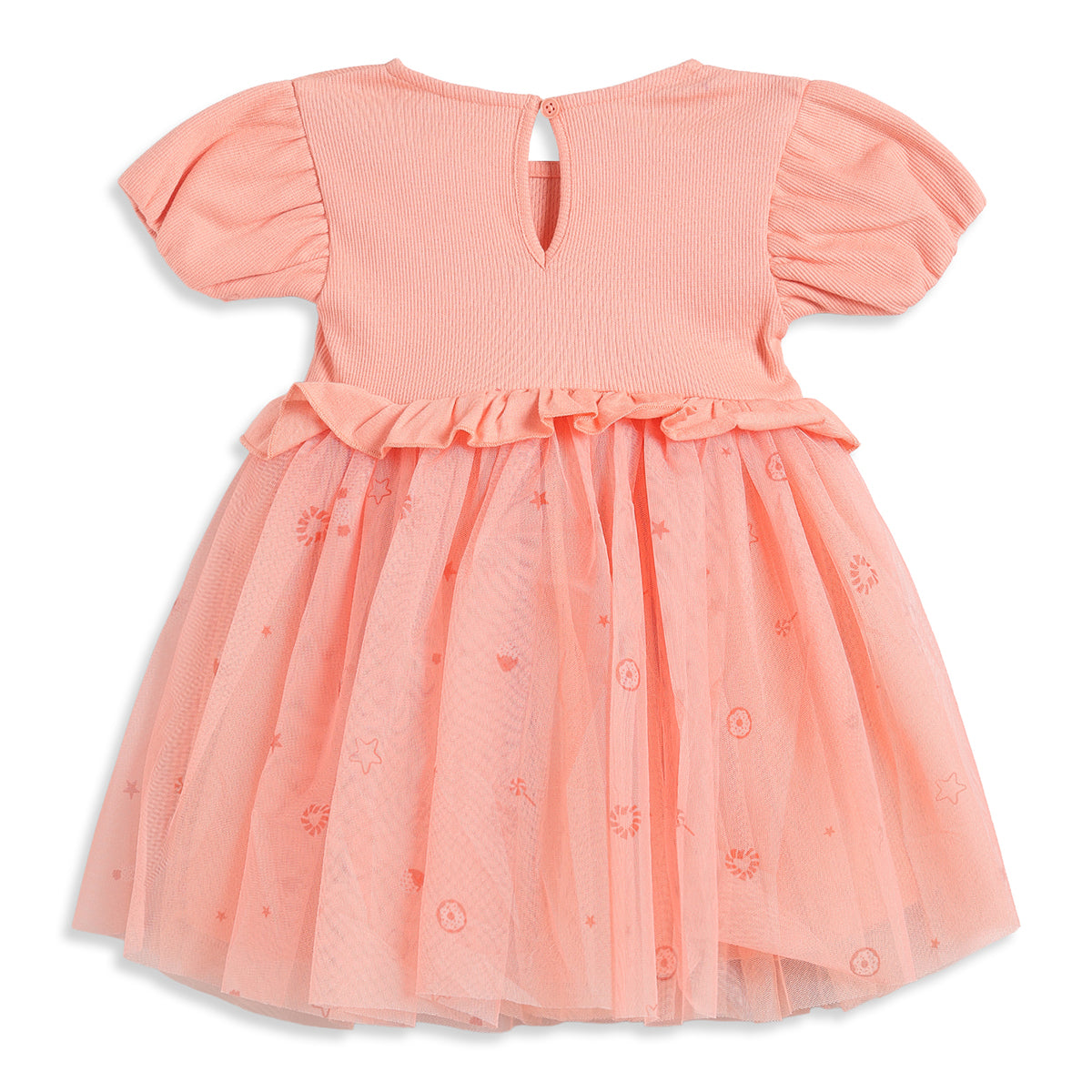 Baby Girls Peach Polyester Mesh Party Dress Regular Fit Occasion Dress