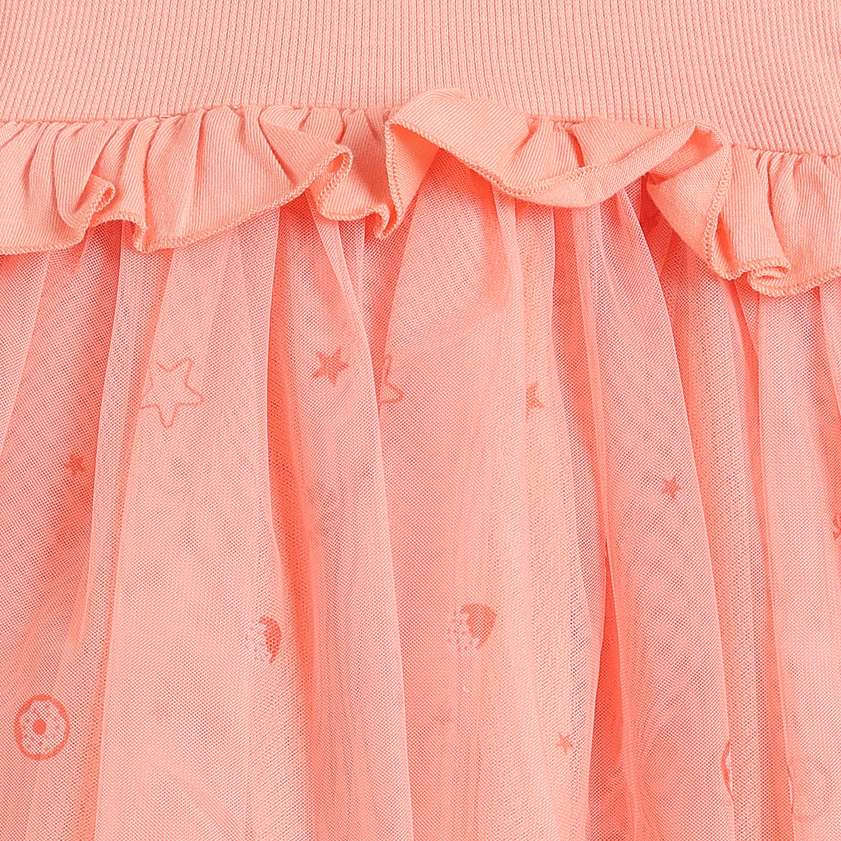 Baby Girls Peach Polyester Mesh Party Dress Regular Fit Occasion Dress