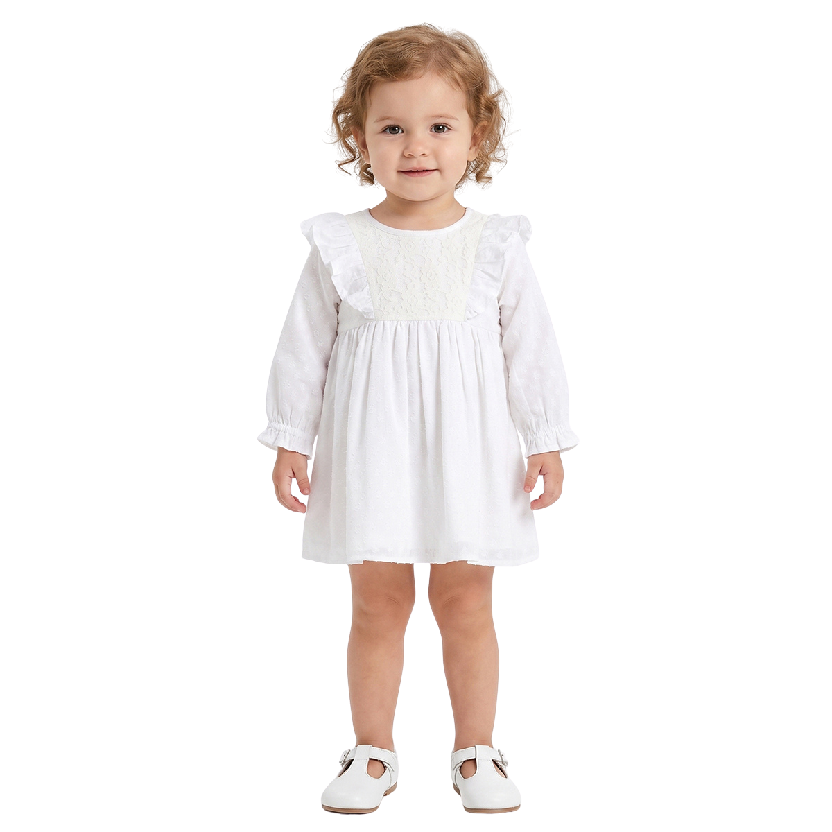 Baby Girls White Cotton Blend Lace Dress Regular Fit Casual Dress