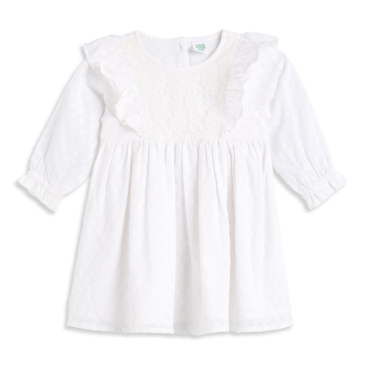 Baby Girls White Cotton Blend Lace Dress Regular Fit Casual Dress