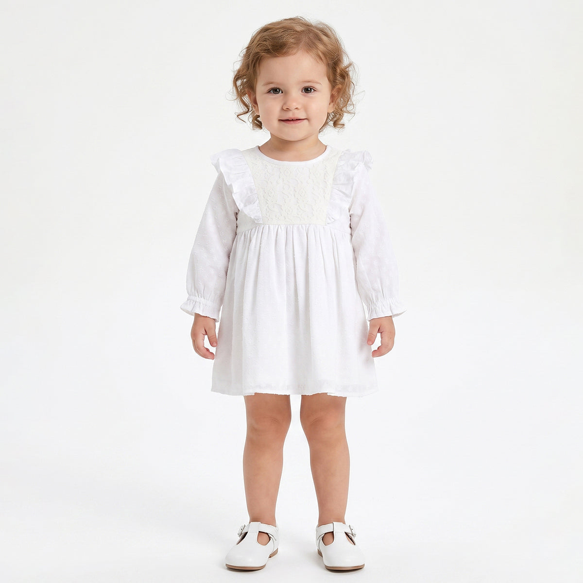 Baby Girls White Cotton Blend Lace Dress Regular Fit Casual Dress