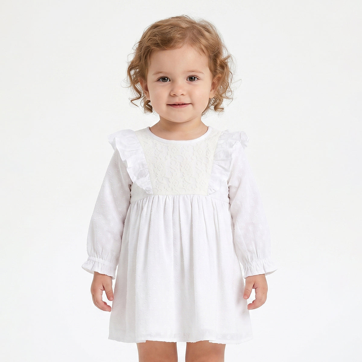 Baby Girls White Cotton Blend Lace Dress Regular Fit Casual Dress