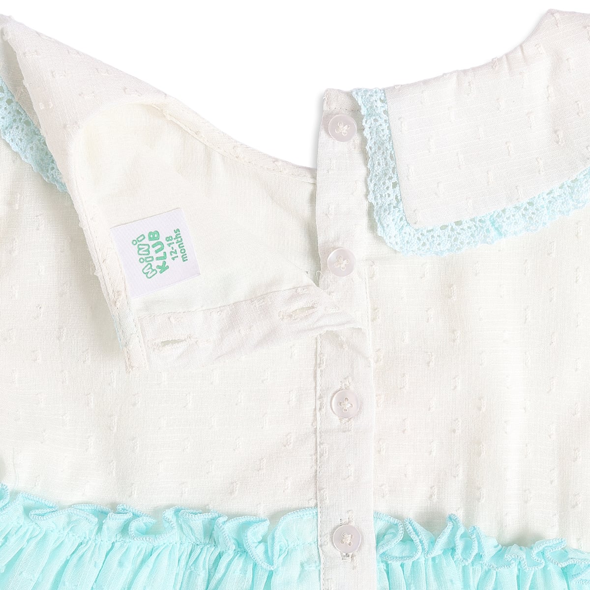 Baby Girls White And Aqua Blue Cotton Ice Cream Embroidered Dress Regular Fit Casual Wear