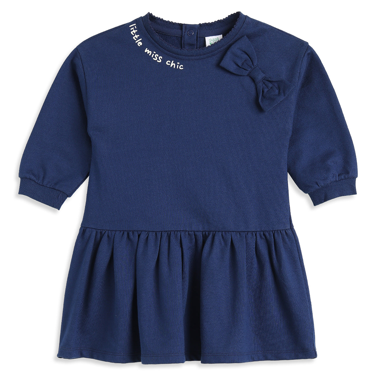 Baby Girls Navy Blue Cotton Knit Dress Regular Fit Casual Dress