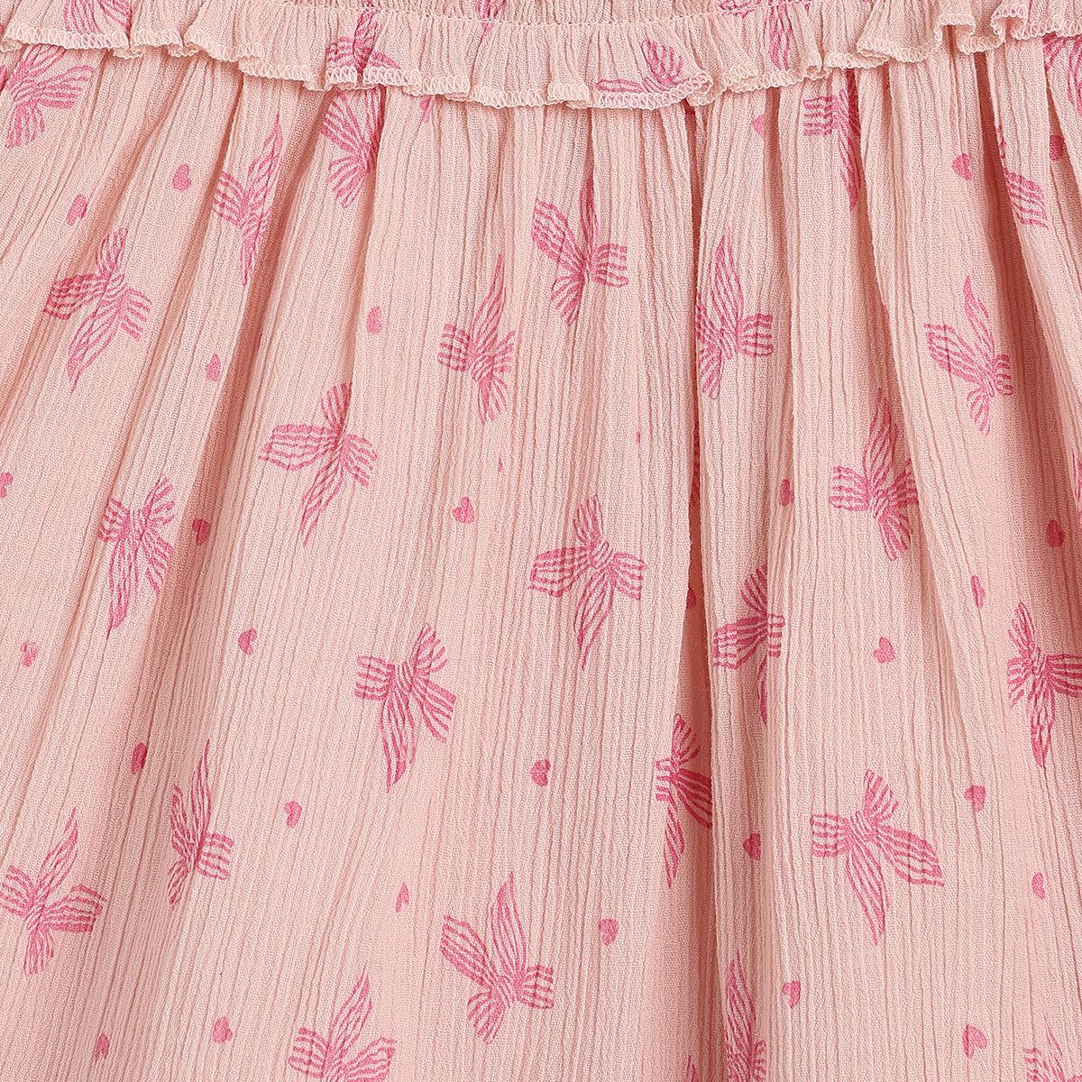 Baby Girls Peach Bow Print Cotton Dress Regular Fit Casual Dress