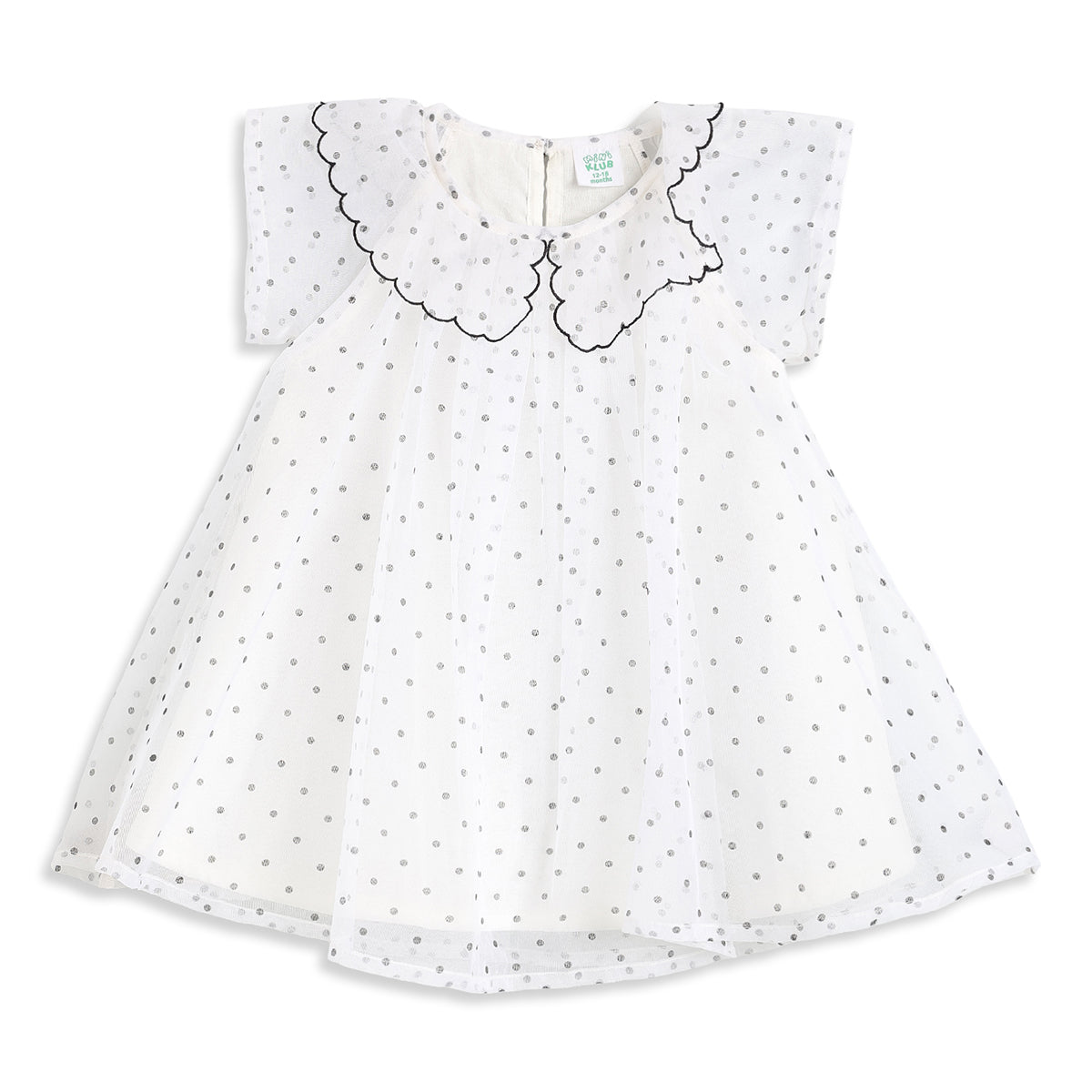 Baby Girls White Polka Dot Mesh Dress Regular Fit Party Dress