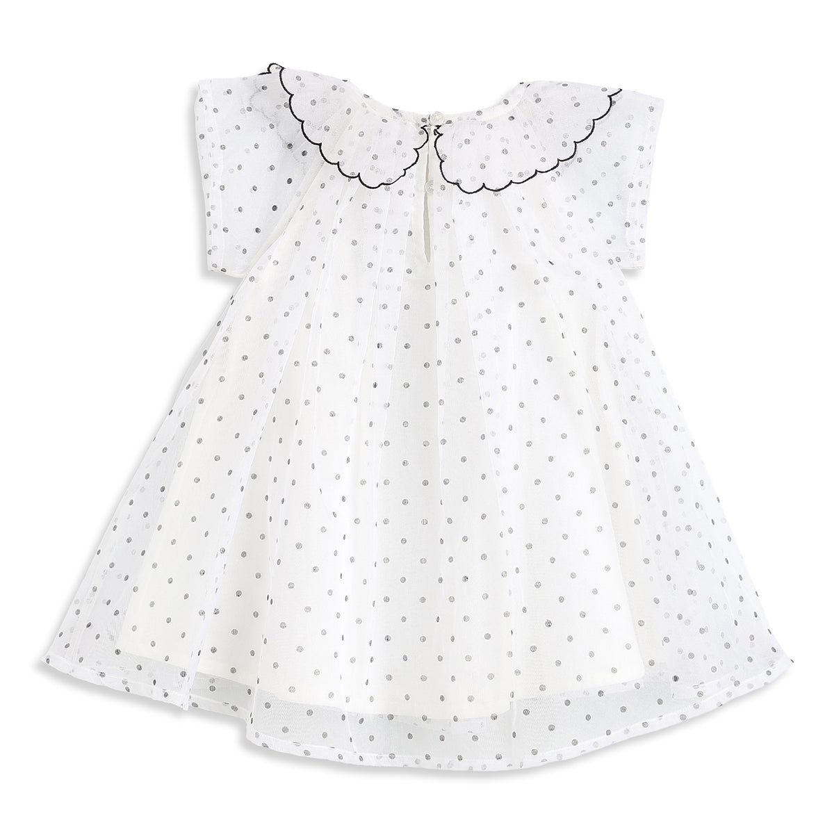 Baby Girls White Polka Dot Mesh Dress Regular Fit Party Dress