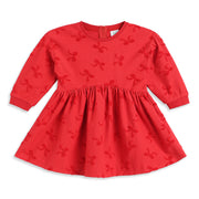 Baby Girls Red Bow Textured Cotton Knit Dress Regular Fit Casual Dress