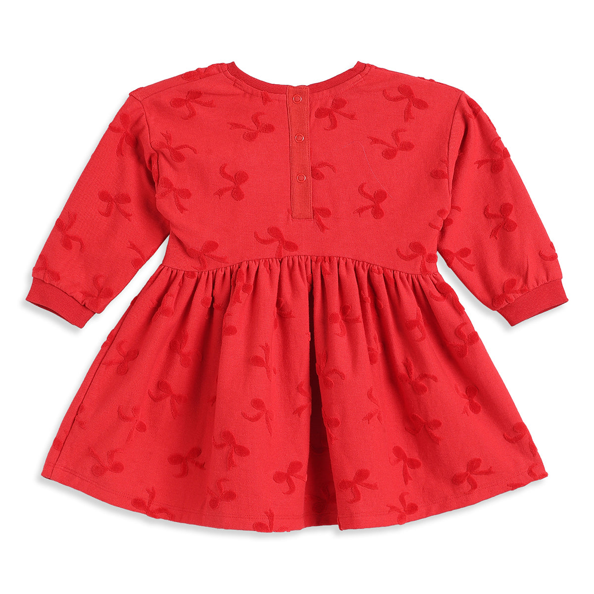 Baby Girls Red Bow Textured Cotton Knit Dress Regular Fit Casual Dress