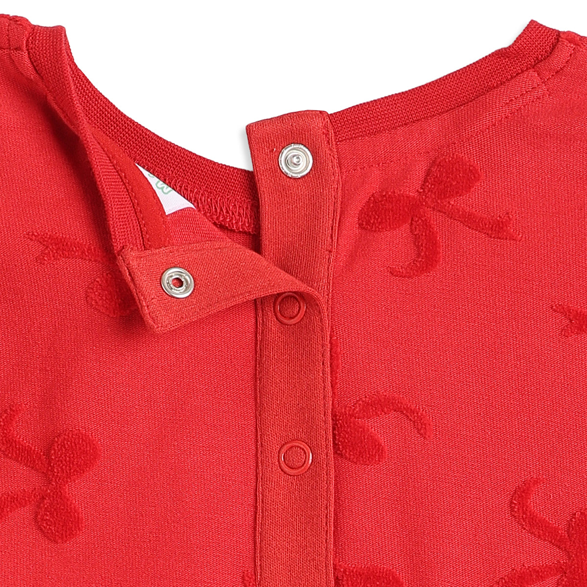 Baby Girls Red Bow Textured Cotton Knit Dress Regular Fit Casual Dress