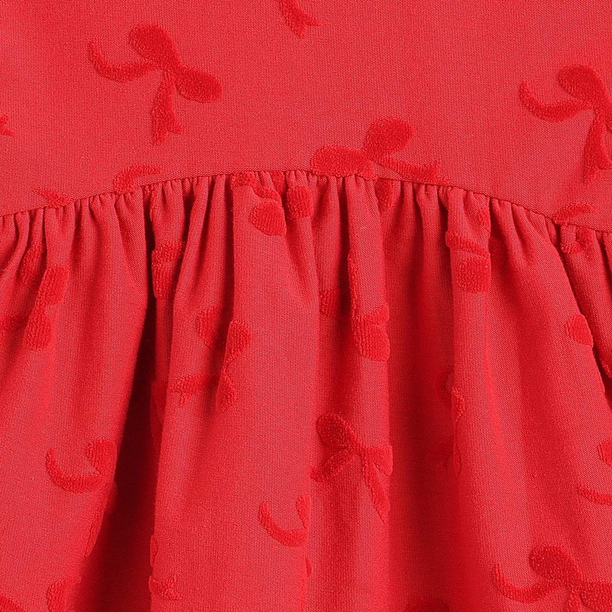 Baby Girls Red Bow Textured Cotton Knit Dress Regular Fit Casual Dress