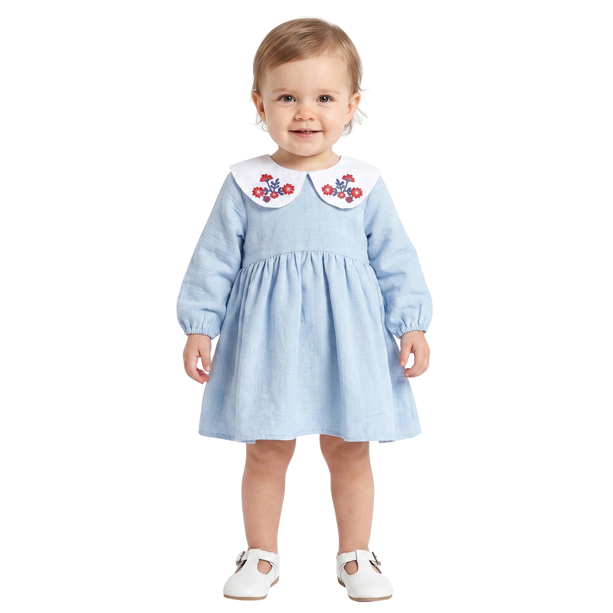 Baby Girls Light Blue Cotton Dress Regular Fit Casual Dress