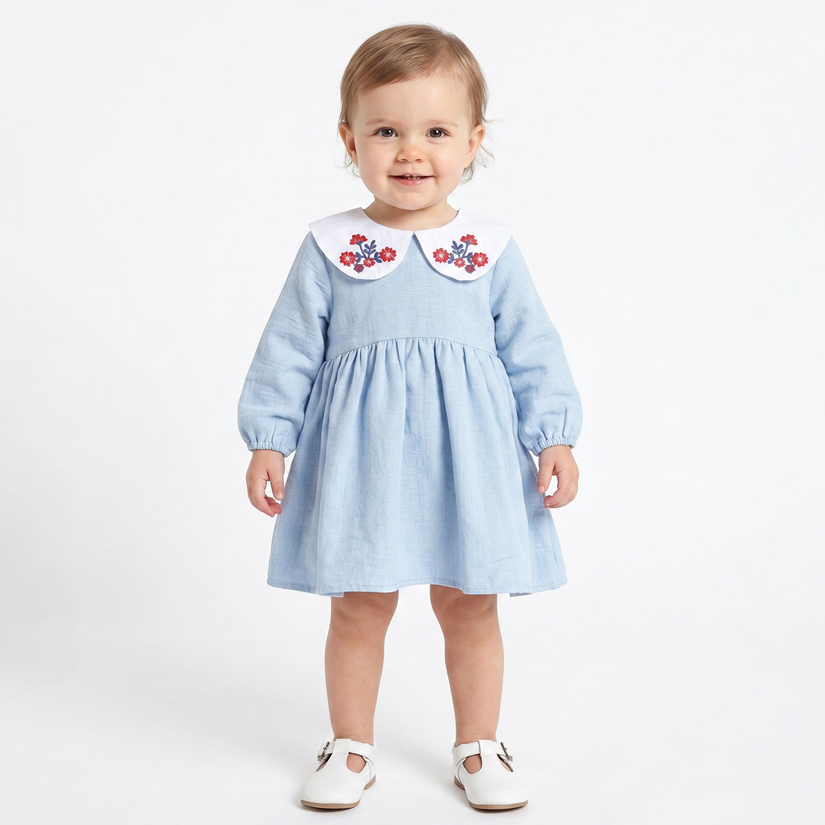 Baby Girls Light Blue Cotton Dress Regular Fit Casual Dress