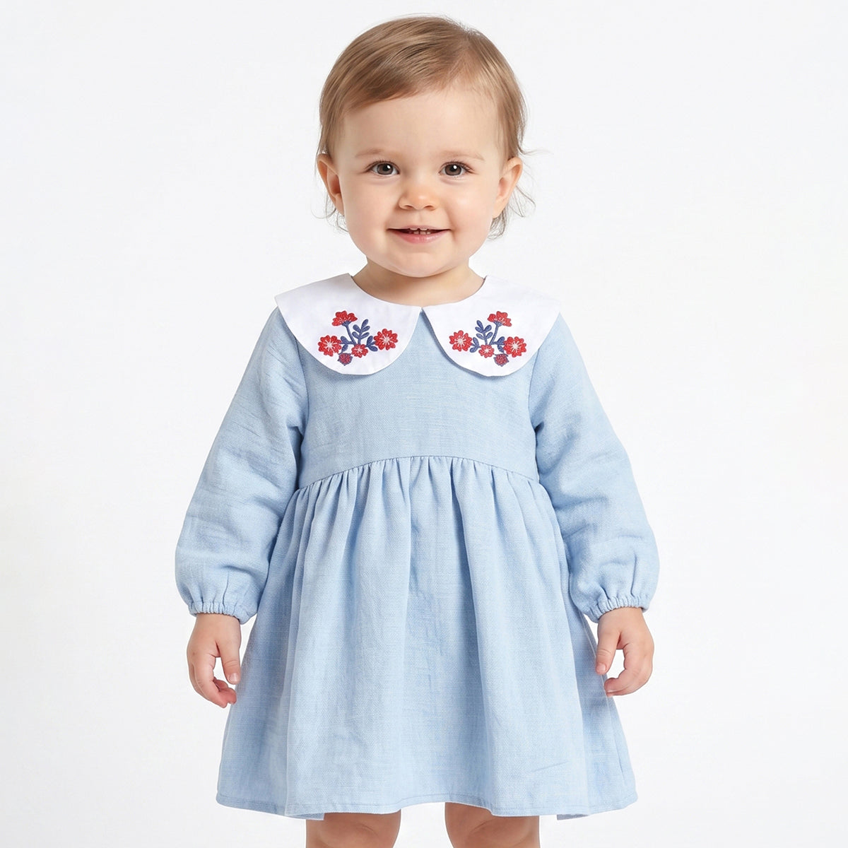 Baby Girls Light Blue Cotton Dress Regular Fit Casual Dress
