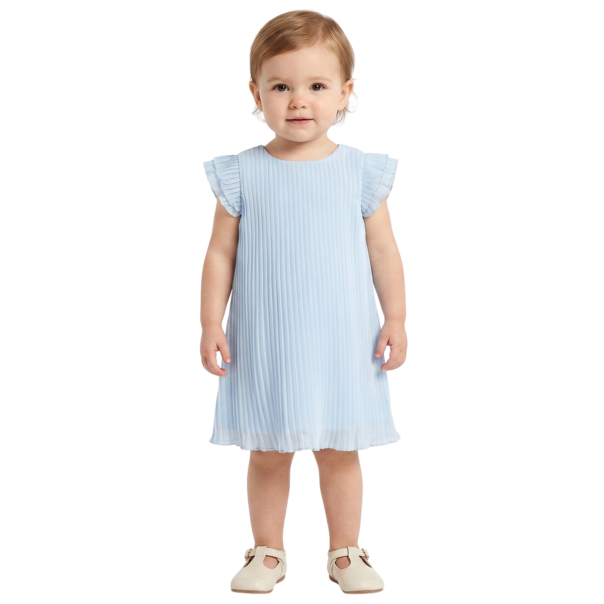 Baby Girls Light Blue Pleated Chiffon Dress Regular Fit Party Dress