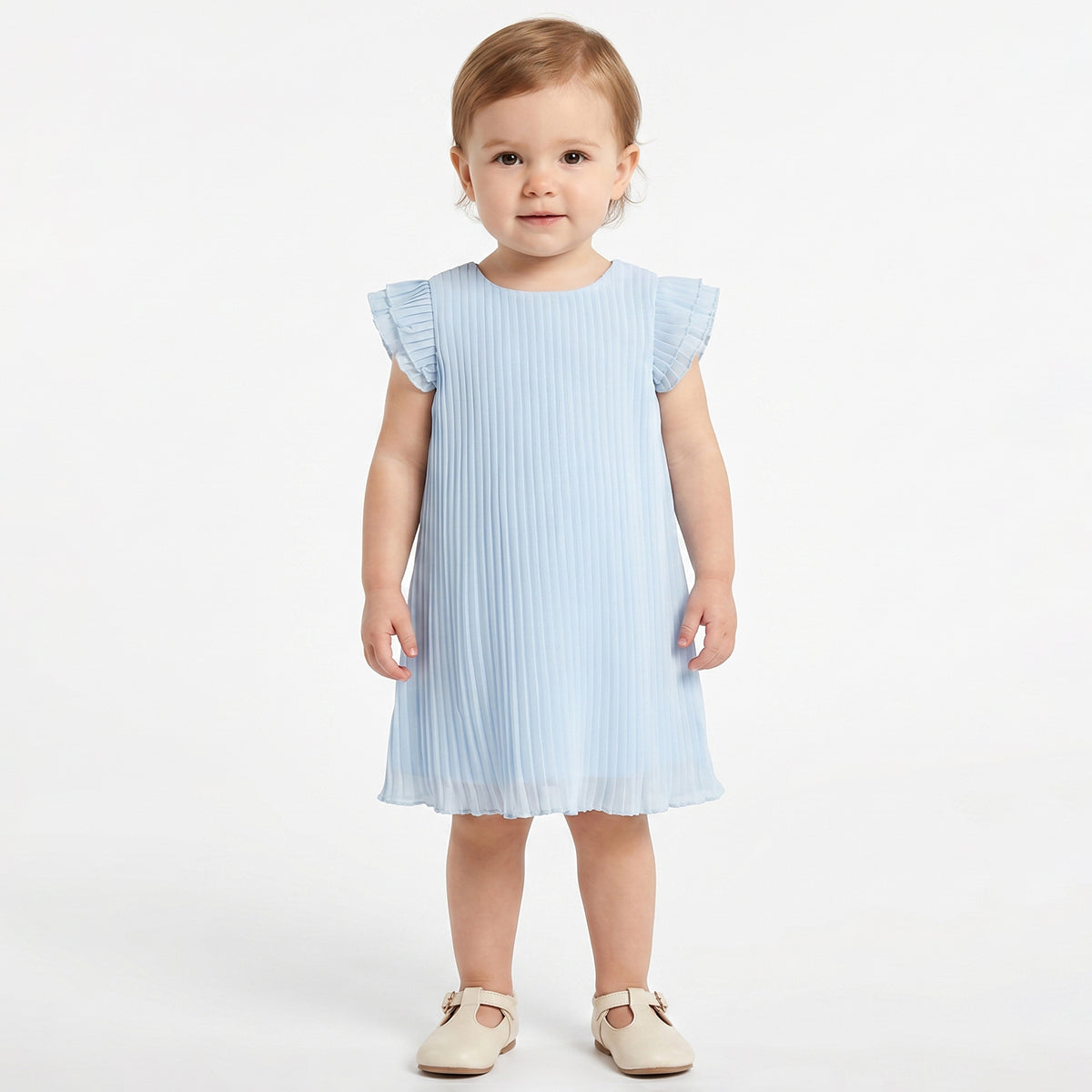 Baby Girls Light Blue Pleated Chiffon Dress Regular Fit Party Dress