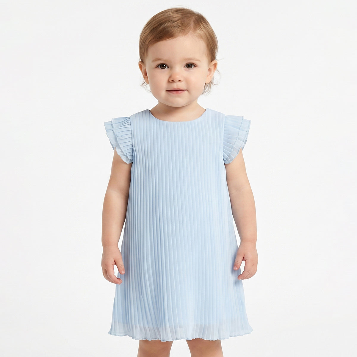 Baby Girls Light Blue Pleated Chiffon Dress Regular Fit Party Dress