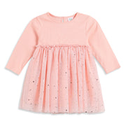 Baby Girls Peach Star Print Mesh Dress Regular Fit Party Dress