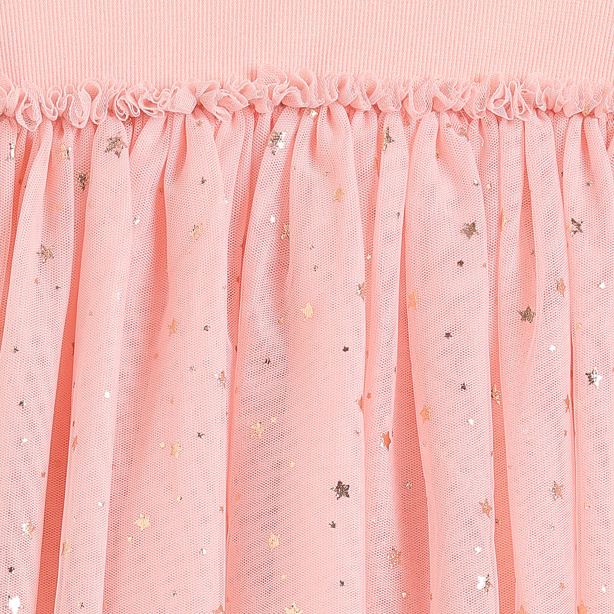 Baby Girls Peach Star Print Mesh Dress Regular Fit Party Dress
