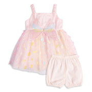 Baby Girls Pink Tulle Butterfly Applique Dress With Bloomers Regular Fit Party Wear